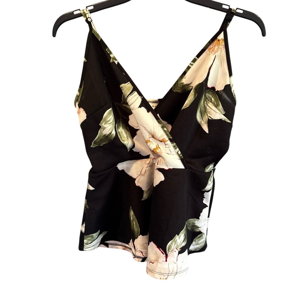 Coquette Romantic Soft Girl Monteau Black White Floral Crossover Camisole Top L